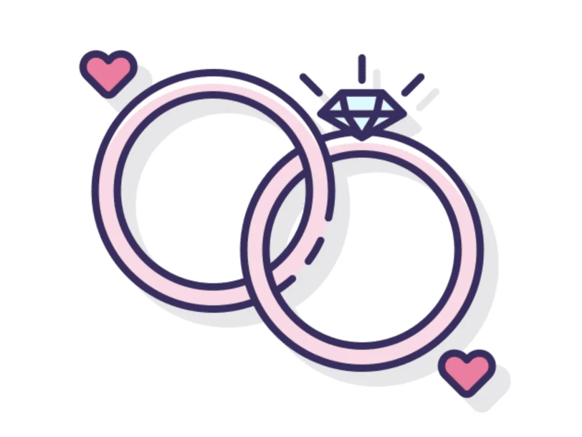 Ilustración de dos alianzas de boda entrelazadas